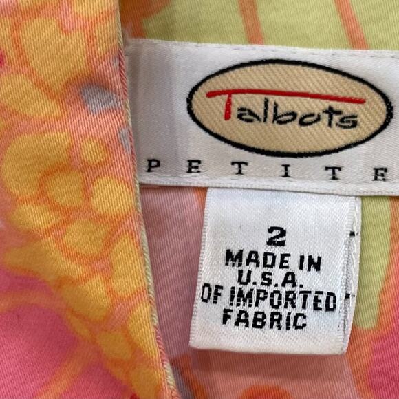 Talbots Cotton Yellow Pink Gray Floral Sleeveless Sheath Dress, Size 2P - Picture 7 of 11